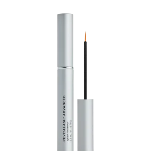 SkinCeuticals RevitaLash Advanced silver tube and applicator, award-winning serum to strengthen lashes, protect against breakage, and improve flexibility and shine.