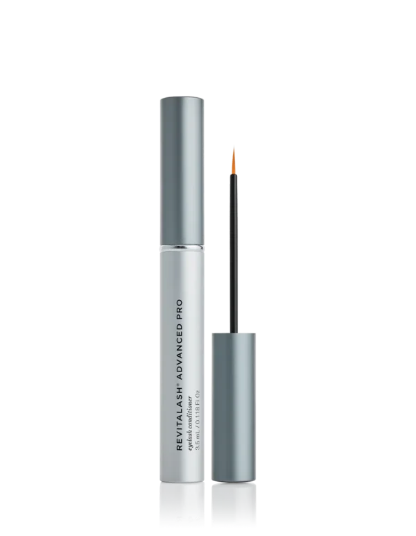 SkinCeuticals silver tube and applicator of Revitalash Advanced Pro lash serum for renewing and rejuvenating lashes for a healthier appearance.