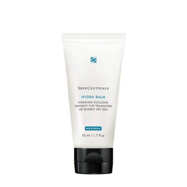 White tube of SkinCeuticals Hydra Balm, an occlusive hydrating balm for compromised or very dry skin.